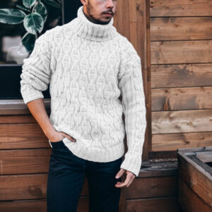 Plus Size Men’s Cable Knit Sweater – Loose Turtleneck Pullover Style