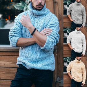 Plus Size Men’s Cable Knit Sweater – Loose Turtleneck Pullover Style