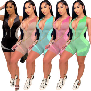 Slim Fitting Sleeveless Jumpsuit for Women with Front Zipper