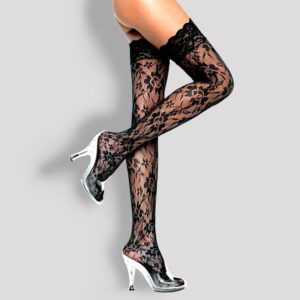 Elegant Womens Thigh High Stockings with Lace and Jacquard Design