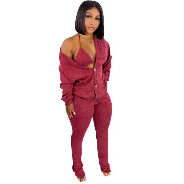 Women's 3-Piece Woolen Loungewear Set with Pockets - Image 3