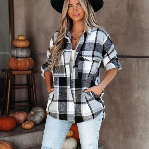 Women's Thick Loose Fitting Cashmere Plaid Shirt - Image 2