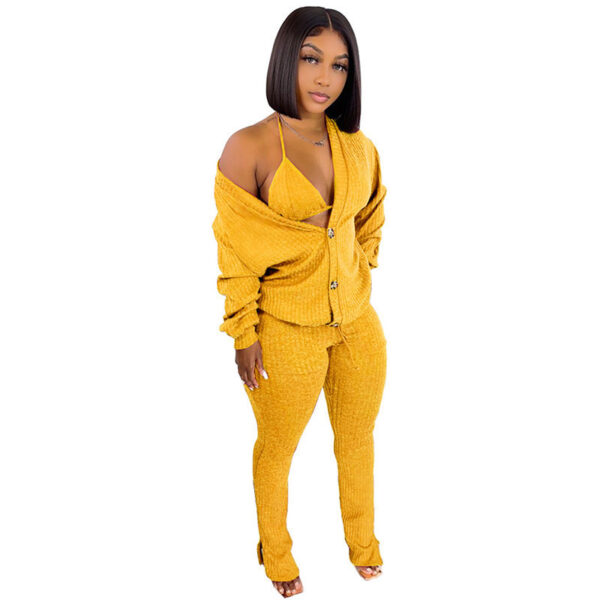 Women's 3-Piece Woolen Loungewear Set with Pockets - Image 10