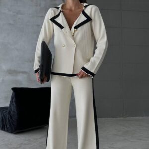 Women’s Contrast Color Two Piece Set with Wide Leg Pants