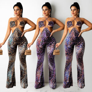Leopard Jumpsuit with Flared Legs for Women