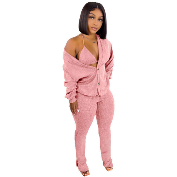 Women's 3-Piece Woolen Loungewear Set with Pockets - Image 2