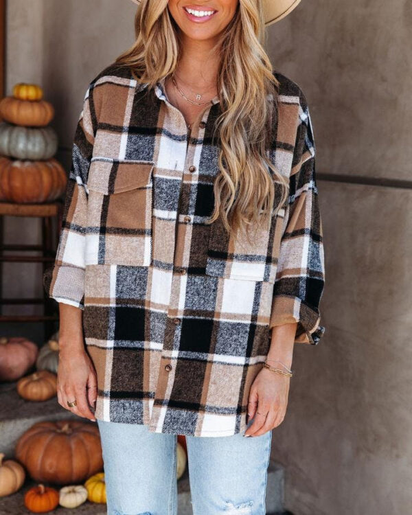 Women's Thick Loose Fitting Cashmere Plaid Shirt - Image 3