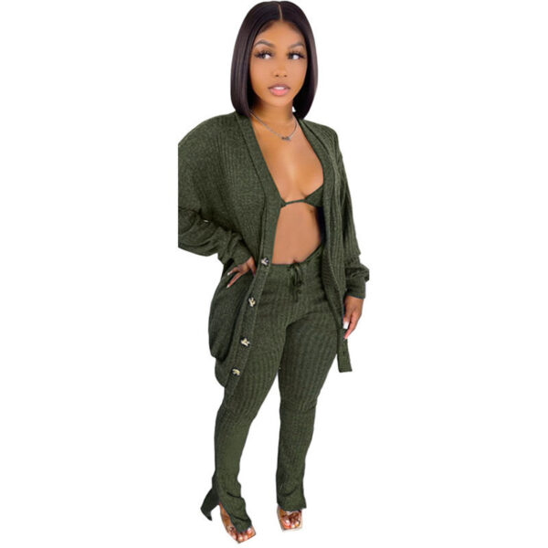 Women's 3-Piece Woolen Loungewear Set with Pockets - Image 5
