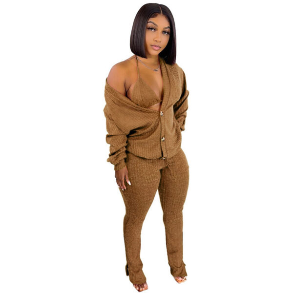 Women's 3-Piece Woolen Loungewear Set with Pockets - Image 6