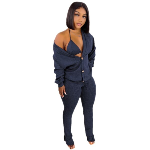 Women's 3-Piece Woolen Loungewear Set with Pockets - Image 9