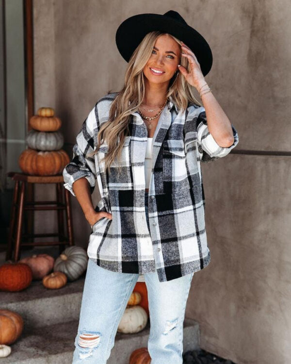 Women's Thick Loose Fitting Cashmere Plaid Shirt - Image 4