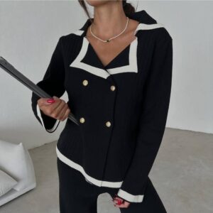Women’s Contrast Color Two Piece Set with Wide Leg Pants