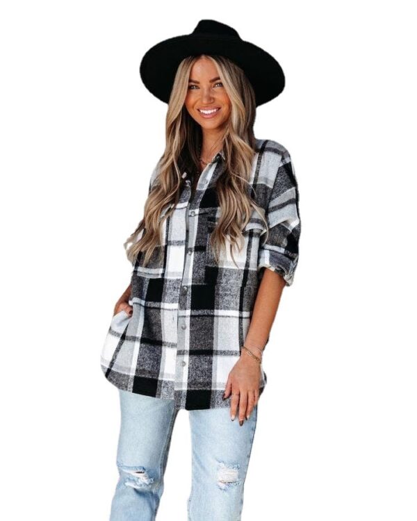 Women's Thick Loose Fitting Cashmere Plaid Shirt - Image 6