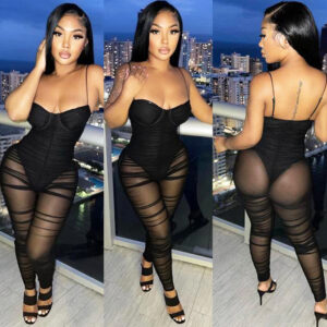Women’s Suspender Jumpsuit with See-Through Detail