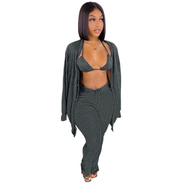 Women's 3-Piece Woolen Loungewear Set with Pockets - Image 7