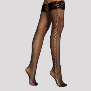 Elegant Womens Thigh High Stockings with Lace and Jacquard Design