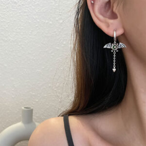925 Sterling Silver Devil Wings Statement Earrings