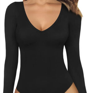 Women’s Long Sleeve Low Cut Bodysuit with Elegant Touch