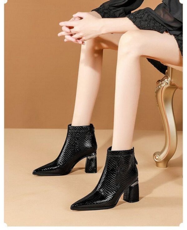 Pointed Toe Leather Ankle Boots with Thick Heels for Women – Stylish and Chic - Image 3