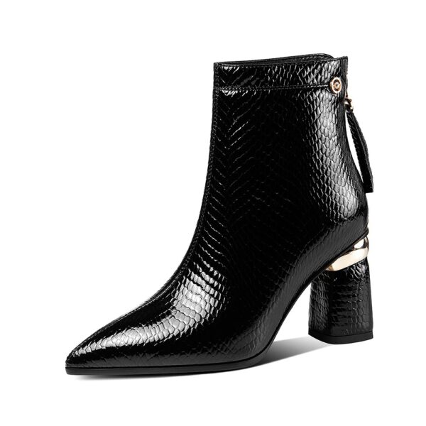 Pointed Toe Leather Ankle Boots with Thick Heels for Women – Stylish and Chic - Image 5