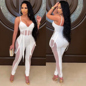 Women’s Mesh Jumpsuit – Sexy Spaghetti Strap Sleeveless Outfit