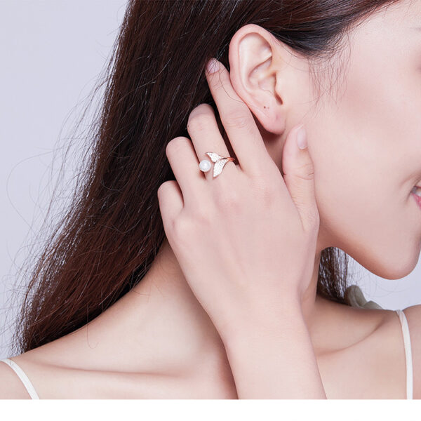 925 Sterling Silver Mermaid Tail Ring with Pearl and Zircon Accents - Image 5