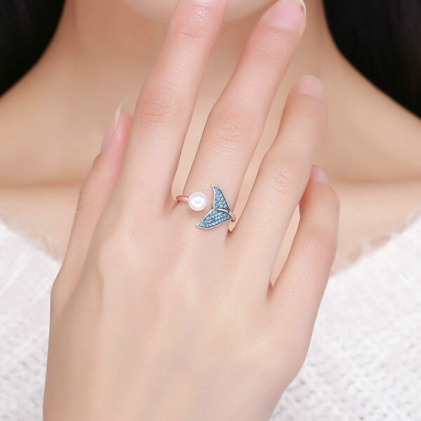 925 Sterling Silver Mermaid Tail Ring with Pearl and Zircon Accents - Image 6