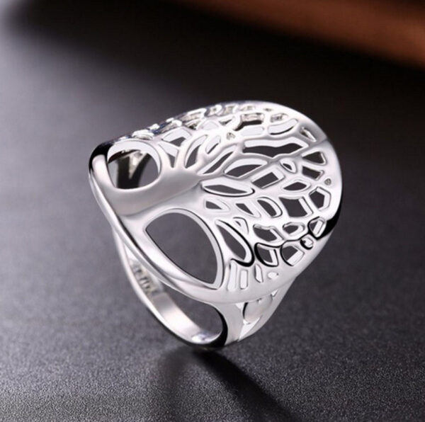 Unisex Silver Plated Hollow Out Tree of Life Ring - Image 5