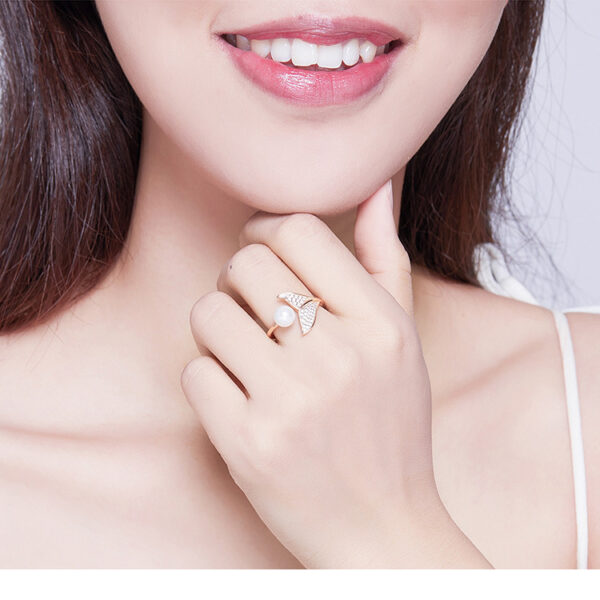 925 Sterling Silver Mermaid Tail Ring with Pearl and Zircon Accents - Image 7