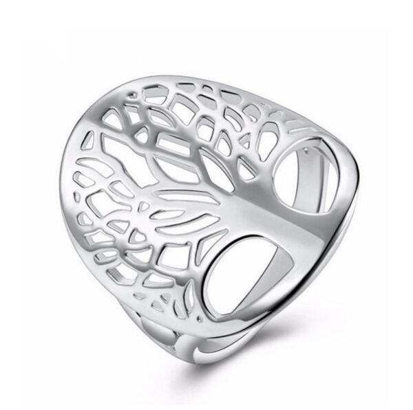 Unisex Silver Plated Hollow Out Tree of Life Ring - Image 2