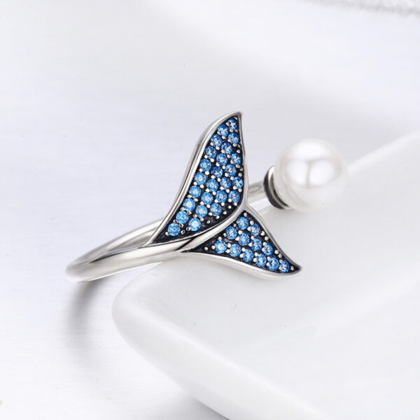 925 Sterling Silver Mermaid Tail Ring with Pearl and Zircon Accents - Image 3