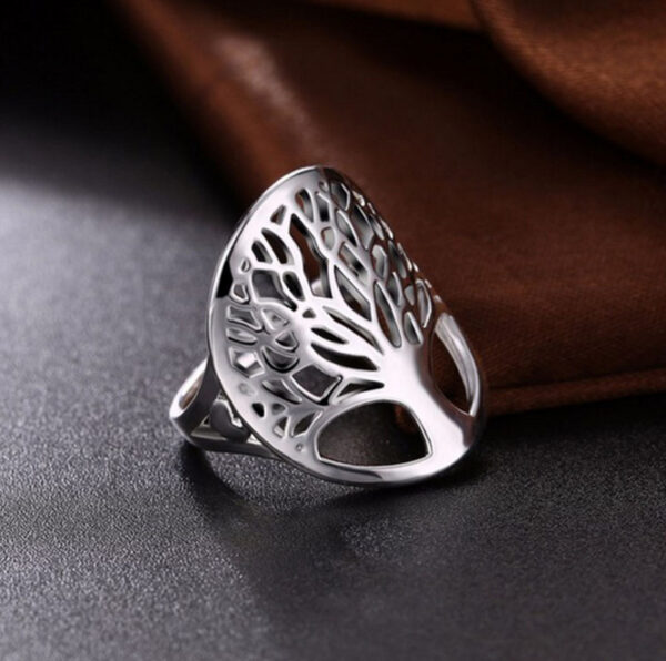 Unisex Silver Plated Hollow Out Tree of Life Ring - Image 3