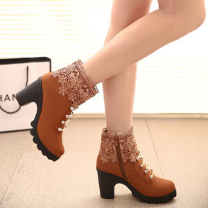 Women’s Lace-Up Boots – Chunky High Heel Platform Ankle Boots