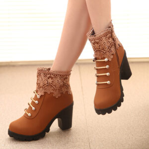 Women’s Lace-Up Boots – Chunky High Heel Platform Ankle Boots