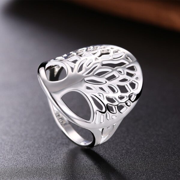 Unisex Silver Plated Hollow Out Tree of Life Ring - Image 4