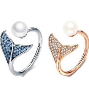 925 Sterling Silver Mermaid Tail Ring with Pearl and Zircon Accents