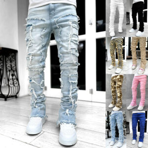 Men’s Ripped Jeans – Y2K Hip Hop Denim with Slim Fit & Biker Style