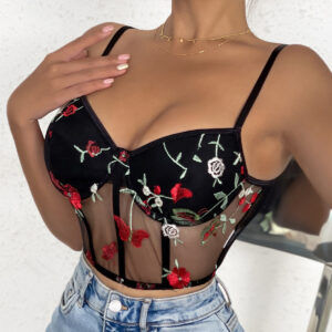 Women’s Mesh Bustier Bralette with Embroidered Details