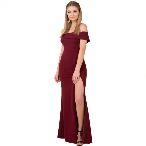 Women's Evening Bardot Dress with Stylish Split - Image 5