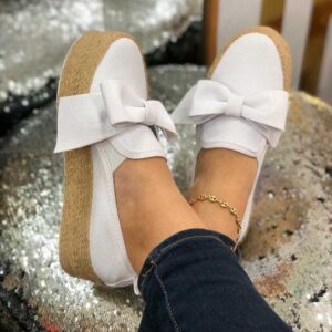 Women’s Hemp Shoes – Slip-On Flats with Platform and Bow Detail