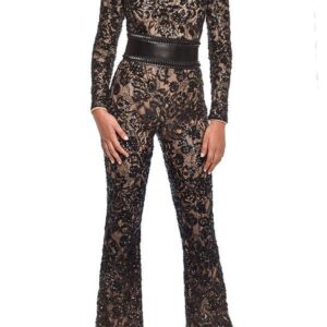 Elegant Women’s Lace Embroidery High Waist Jumpsuit – Slim Fitting & Flare Design