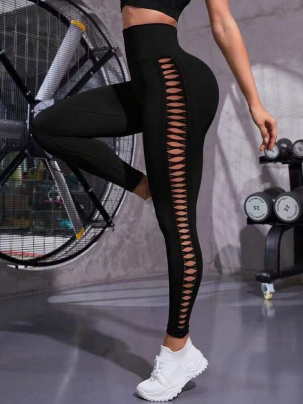 Women's Tummy Control Leggings with Butt Lifting and Ladder Cutout Design - Image 3