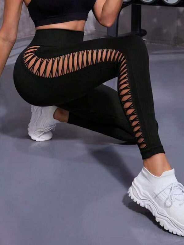Women's Tummy Control Leggings with Butt Lifting and Ladder Cutout Design - Image 5
