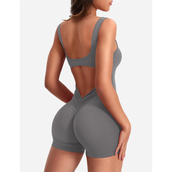 Women's Sleeveless Backless Scrunch Jumpsuit with V Back Detail - Image 9