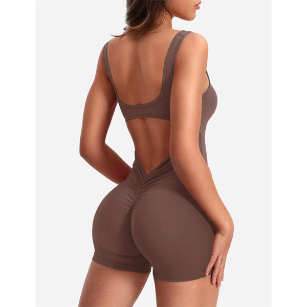 Women's Sleeveless Backless Scrunch Jumpsuit with V Back Detail - Image 4