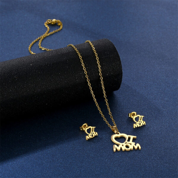 Mother's Day Jewelry Set Stainless Steel I Love Mom Mama Love Heart Pendant Necklace Earrings Thanksgiving Gift - Image 3
