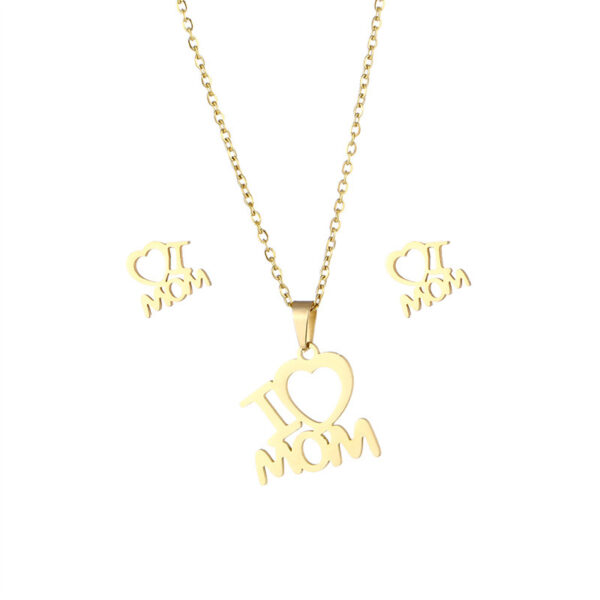 Mother's Day Jewelry Set Stainless Steel I Love Mom Mama Love Heart Pendant Necklace Earrings Thanksgiving Gift - Image 6