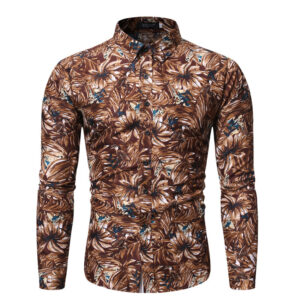 Men’s Business Shirt with Tropical Leaves Design
