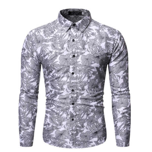 Men's Business Shirt with Tropical Leaves Design - Image 2