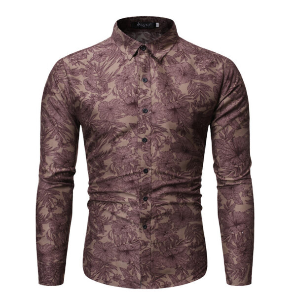 Men's Business Shirt with Tropical Leaves Design - Image 3